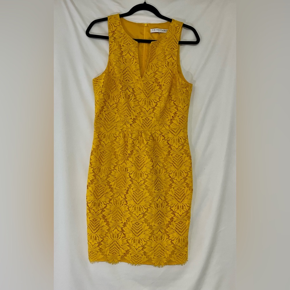 Trina Turk Yellow Lace Sheath Spring Wedding Guest Dress Womens 8